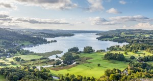 Windermere Lake taken from Loughrigg Fell. Looking down on the North end of the Lake at Waterhead.